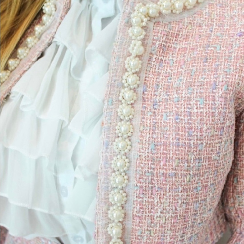 2 piece Pink Tweed Skirt Set